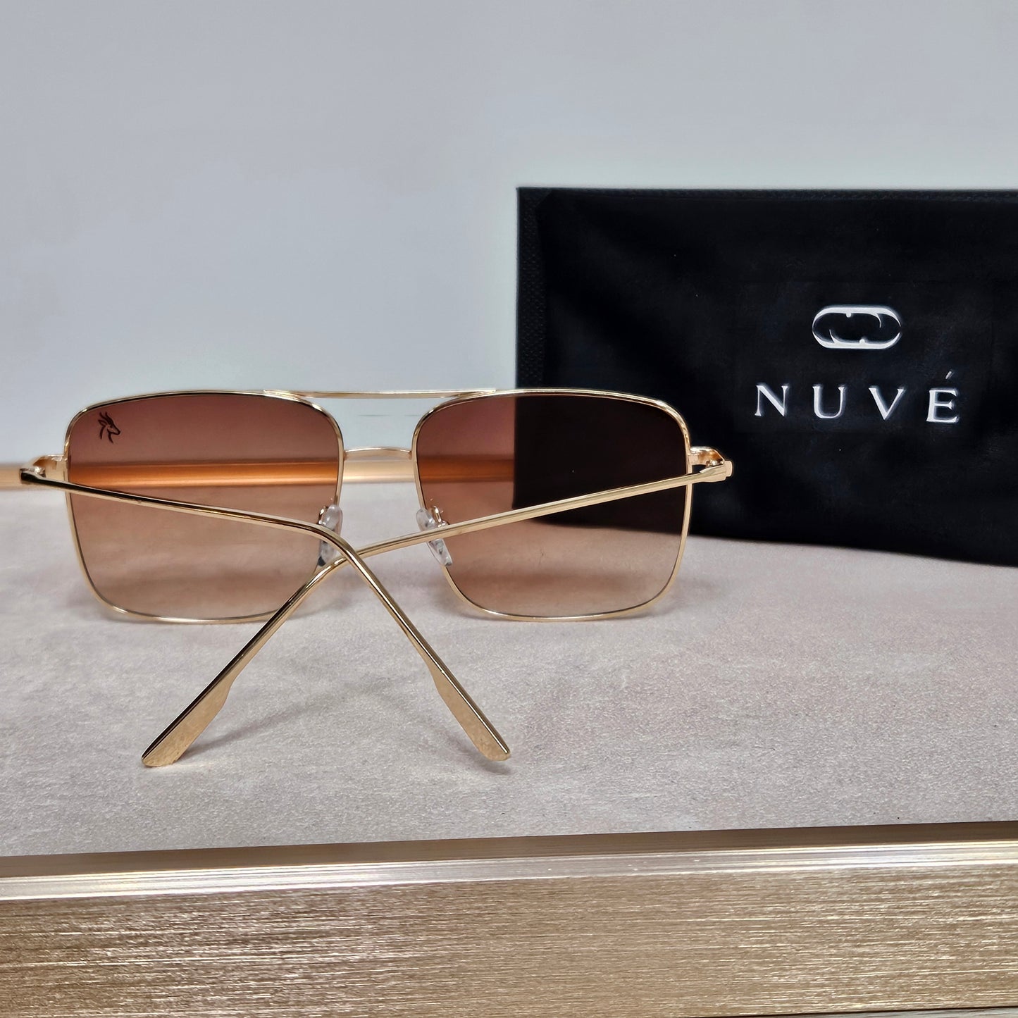 Nuvé Horizon Rose Gold Square Metal Sunglasses – Gradient Lenses